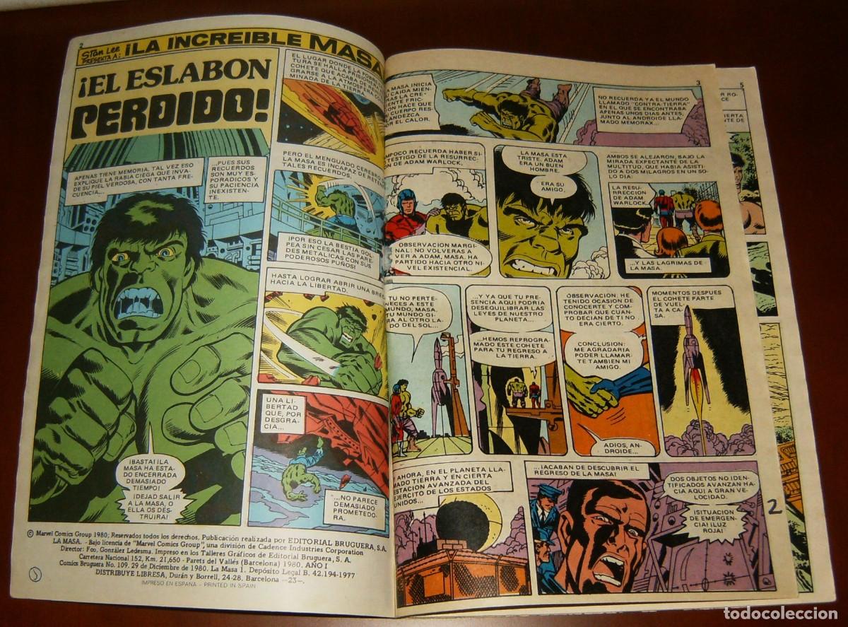 C&oacute;mics: LA MASA ( HULK ) N&uacute;mero 1 . BRUGUERA . PROCEDE DE RETAPADO - Foto 2