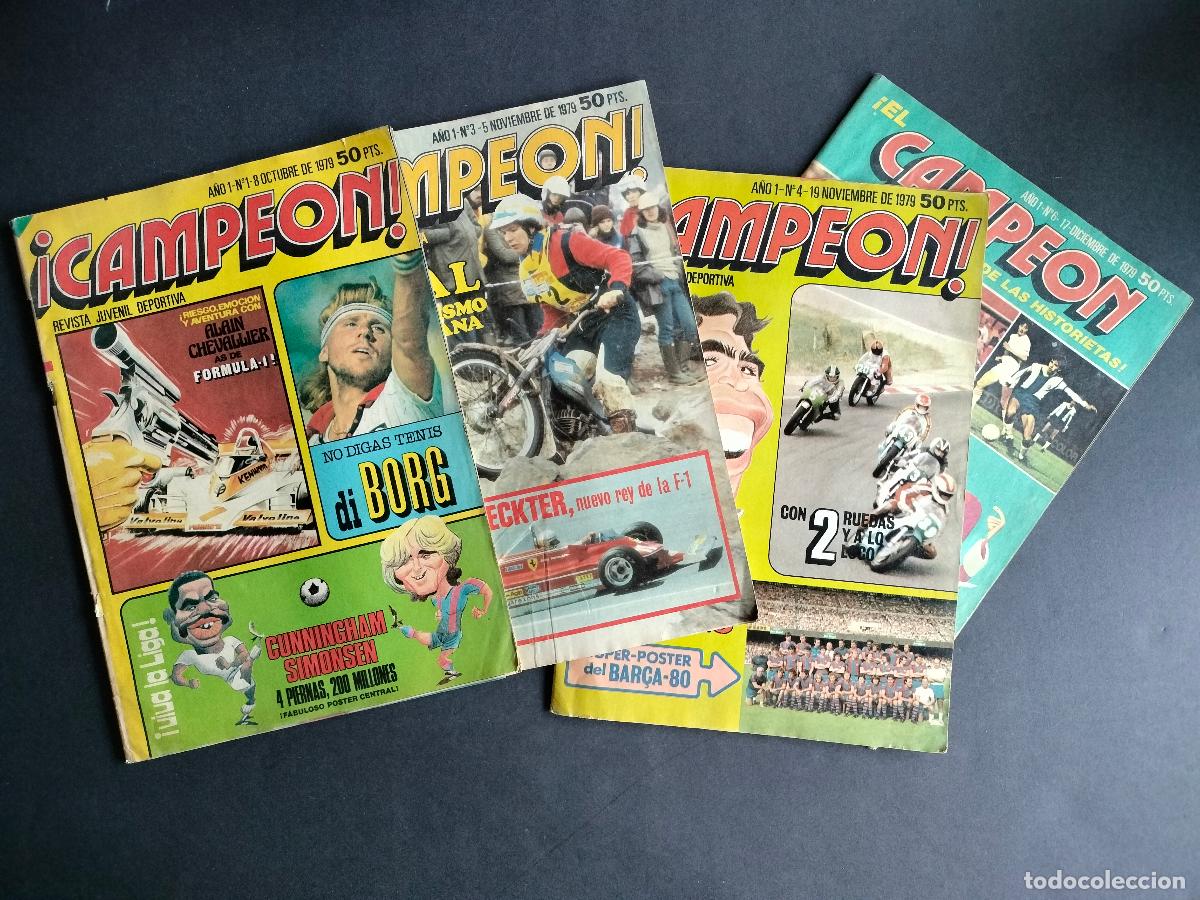 C&oacute;mics: &iexcl;CAMPEON! REVISTA JUVENIL DEPORTIVA A&Ntilde;O 1979 LOTE 4 Nos. 1, 3, 4, 6 INCLUYE POSTER DEL BARCELONA C.F