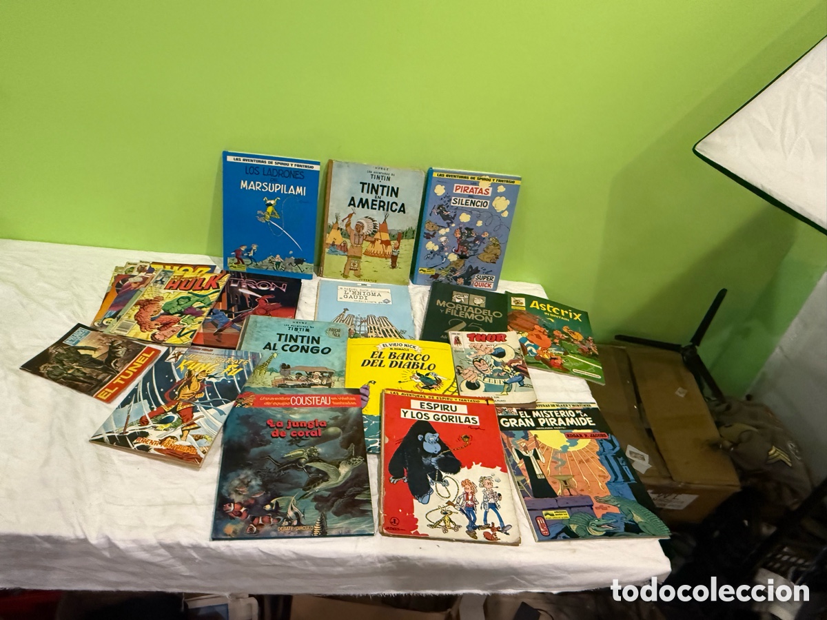 Comics: Gran lote de 21 c&oacute;mics vintage &ndash; Tint&iacute;n, Spirou, Ast&eacute;rix, Thor, Hulk, Cousteau y otros