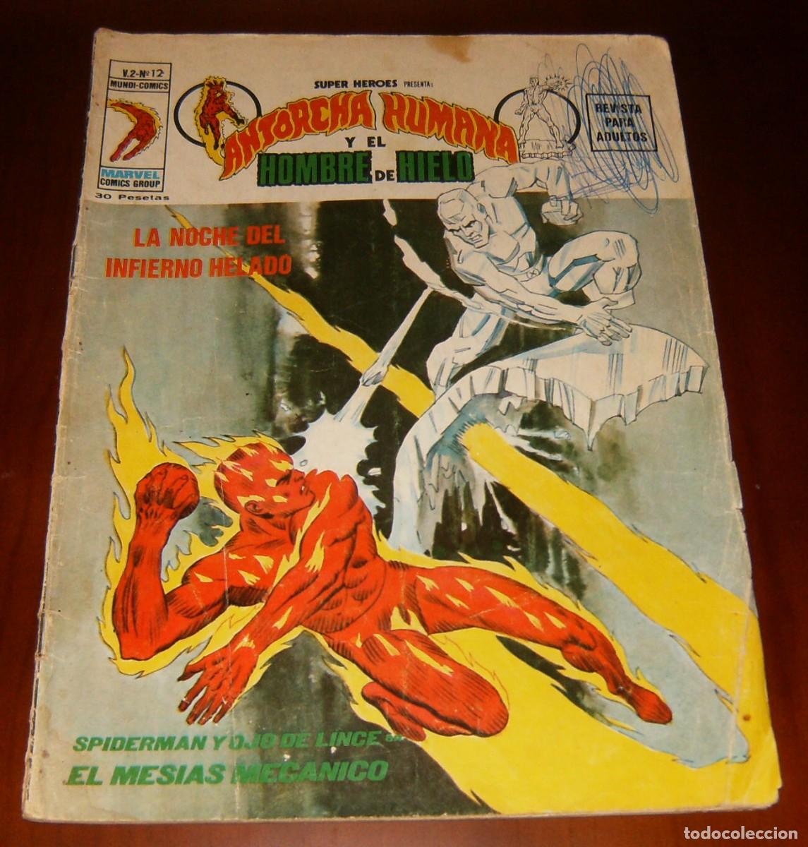 C&oacute;mics: ANTORCHA HUMANA y HOMBRE DE HIELO . SUPER HEROES PRESENTA . Vol.2. N&uacute;mero 12 . MUNDI COMICS. VERTICE