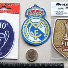 Coleccionismo deportivo: LOTE 3 ESCUDO TELA REAL MADRID CF DIFERENTES NUEVOS LOGO PARCHE FUTBOL PATCH FLICKEN R23
