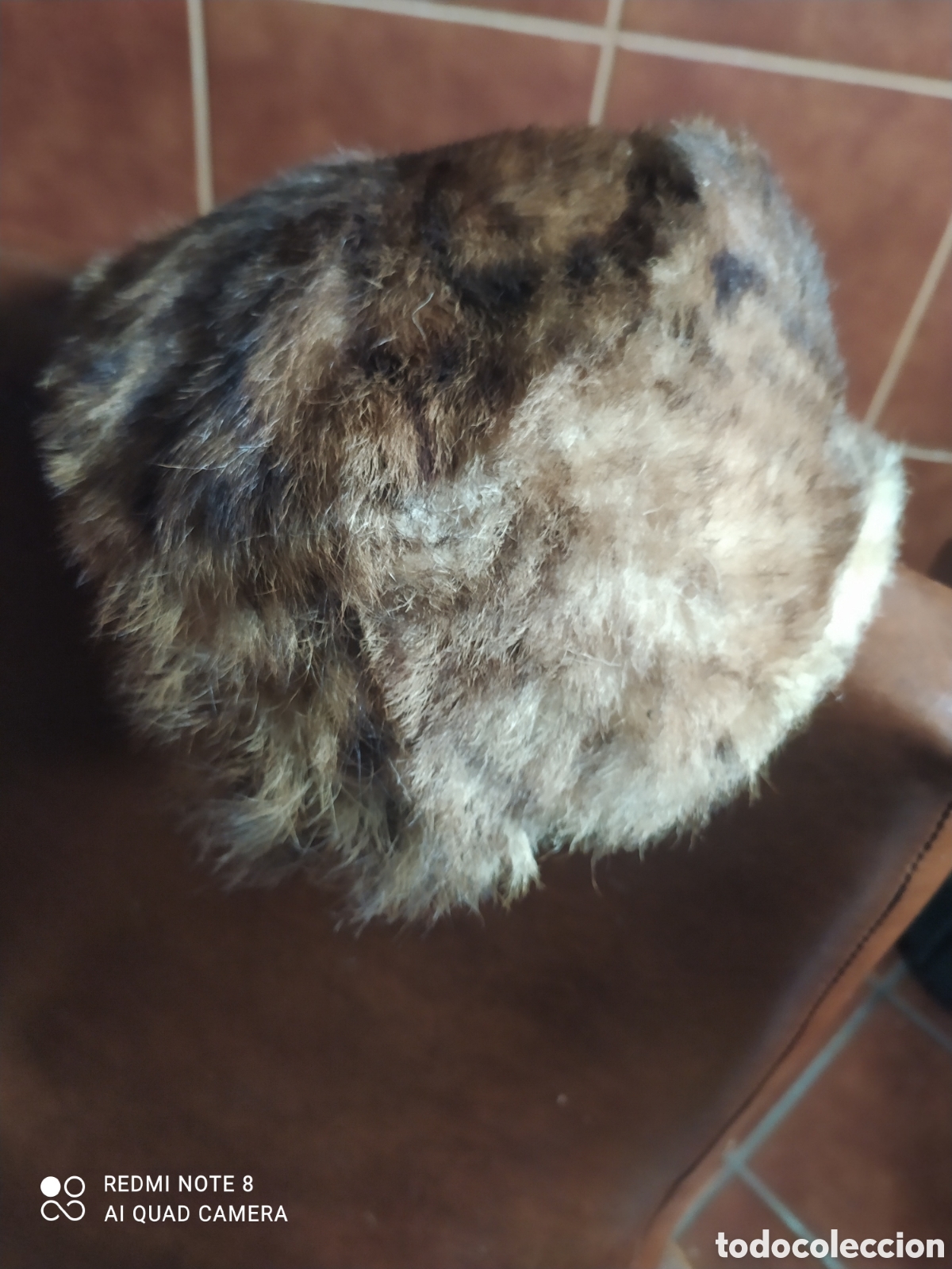 Coleccionismo deportivo: Gorro de trampero de piel Antiguo. - Foto 3