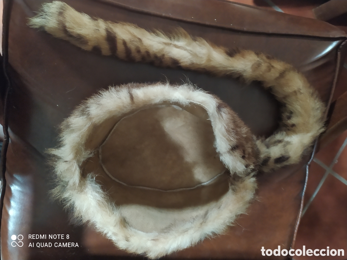 Coleccionismo deportivo: Gorro de trampero de piel Antiguo. - Foto 5