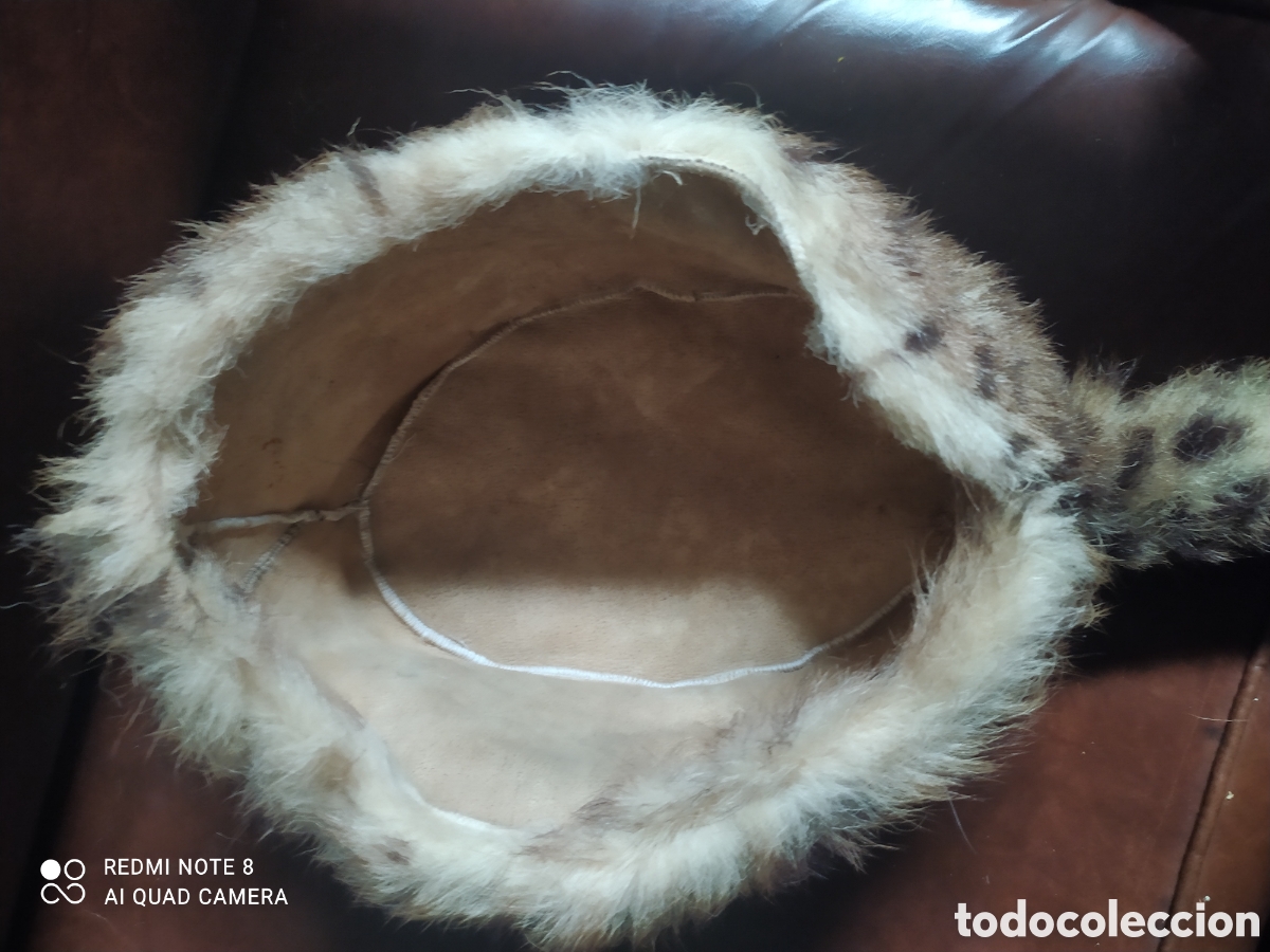 Coleccionismo deportivo: Gorro de trampero de piel Antiguo. - Foto 6