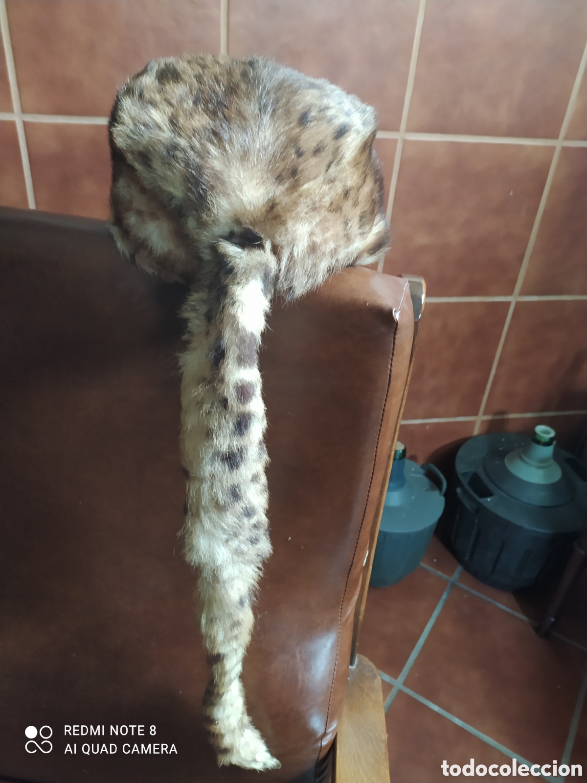 Coleccionismo deportivo: Gorro de trampero de piel Antiguo. - Foto 1