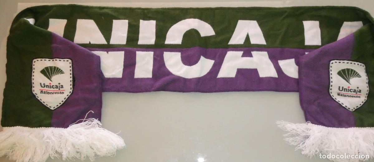 Coleccionismo deportivo: BUFANDA DE BALONCESTO BASKET. UNICAJA M&Aacute;LAGA. VERDE MORADA. 120GR - Foto 1
