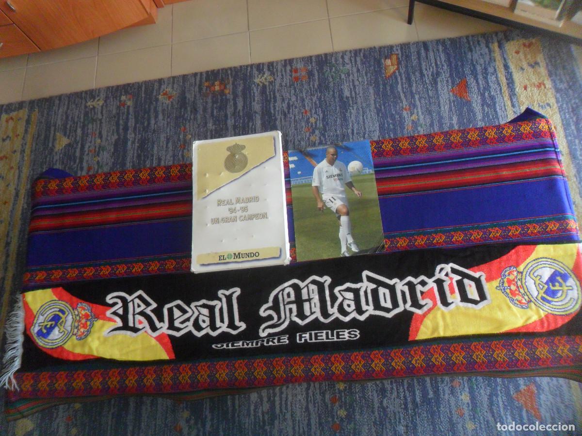 Coleccionismo deportivo: BUFANDA REAL MADRID SIEMPRE FIELES, 94 95 UN GRAN CAMPE&Oacute;N INCOMPLETO. REGALO L&Aacute;MINA RONALDO NAZARIO.