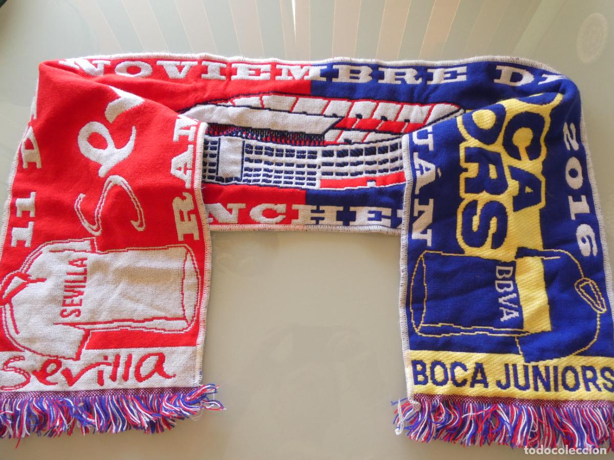 Coleccionismo deportivo: BUFANDA DE F&Uacute;TBOL. PARTIDO SEVILLA FC VS BOCA JUNIORS 2016 ESTADIO S&Aacute;NCHEZ PIZJUAN AMISTOSO. 120GR