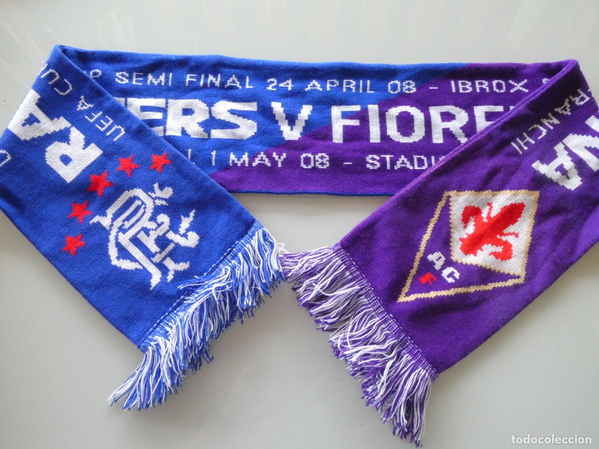Coleccionismo deportivo: BUFANDA DE F&Uacute;TBOL. PARTIDO SEMIFINAL UEFA 2008. GLASGOW RANGERS VS FIORENTINA FLORENCIA ITALIA 190GR