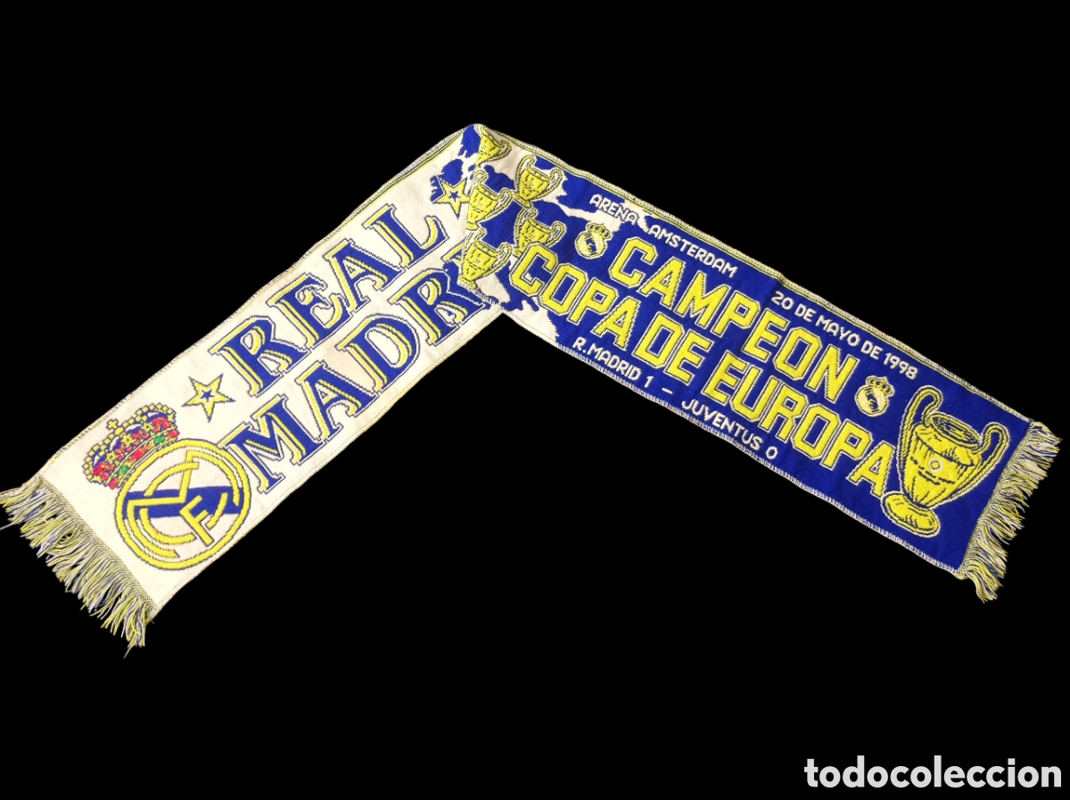 Coleccionismo deportivo: Bufanda Real Madrid Campe&oacute;n Copa Europa 20 de mayo 1998 La S&eacute;ptima - Juventus Estadio Arena &Aacute;msterd