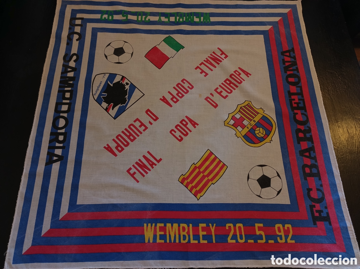 Coleccionismo deportivo: Pa&ntilde;uelo conmemorativo del partido de final de Copa de Europa 1992