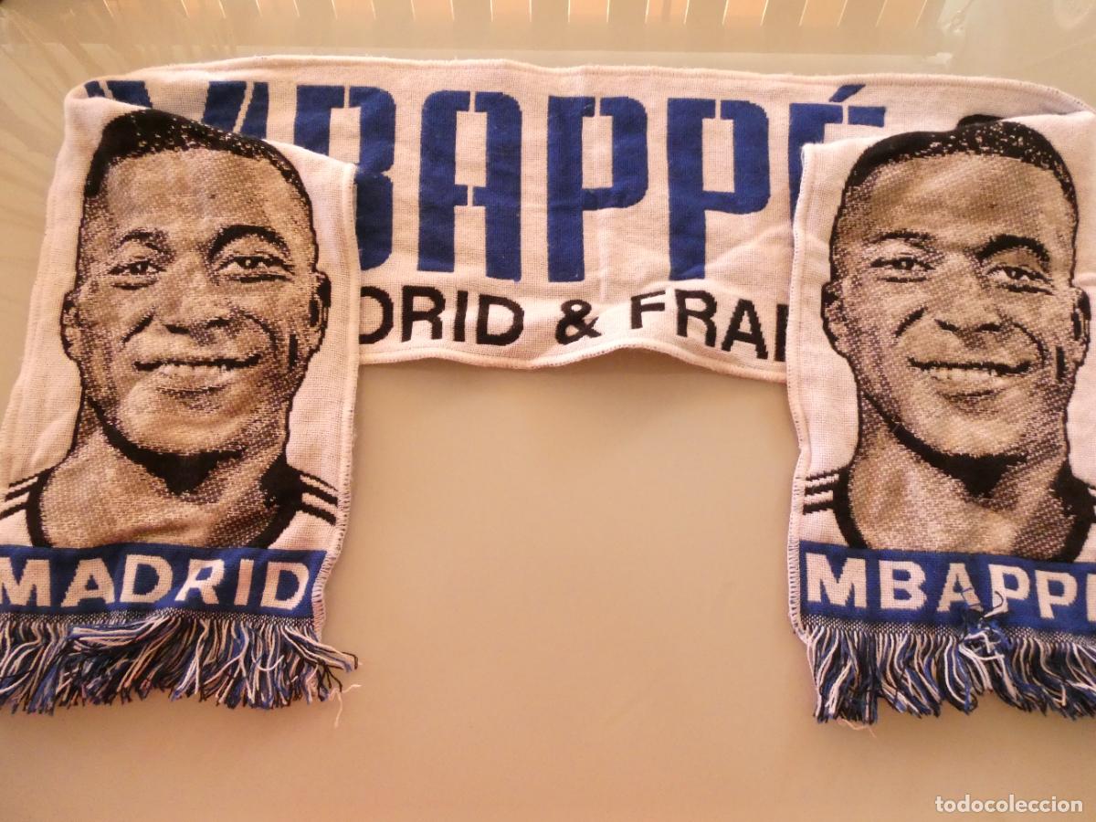 Coleccionismo deportivo: BUFANDA DE F&Uacute;TBOL. JUGADOR KYLIAN MBAPP&Eacute; REAL MADRID Y FRANCIA. 100GR