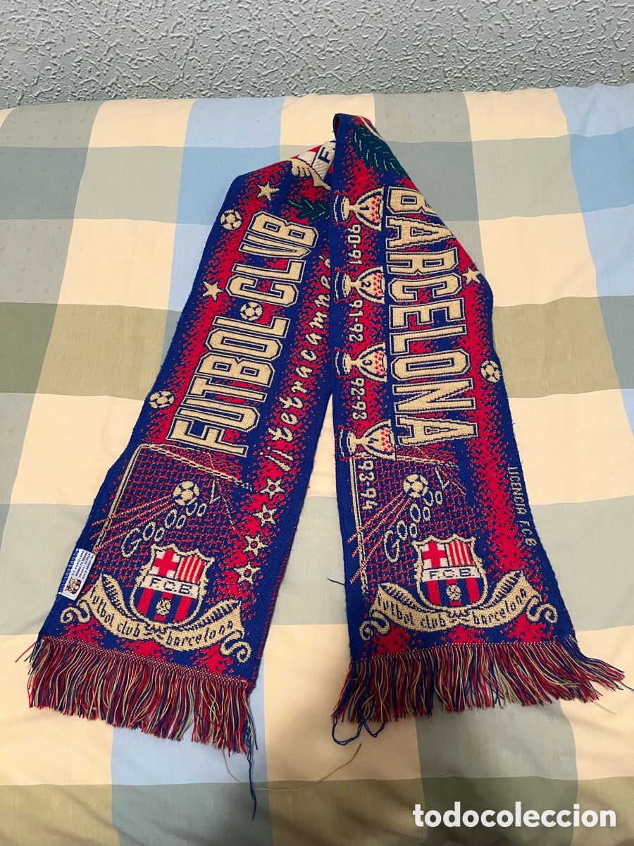 Coleccionismo deportivo: Bufanda FUTBOL CLUB BARCELONA. &iexcl;&iexcl;Tetracampe&oacute;n!!. 90-91, 91-92, 92-93, 93-94. Producto Oficial F.C.B.