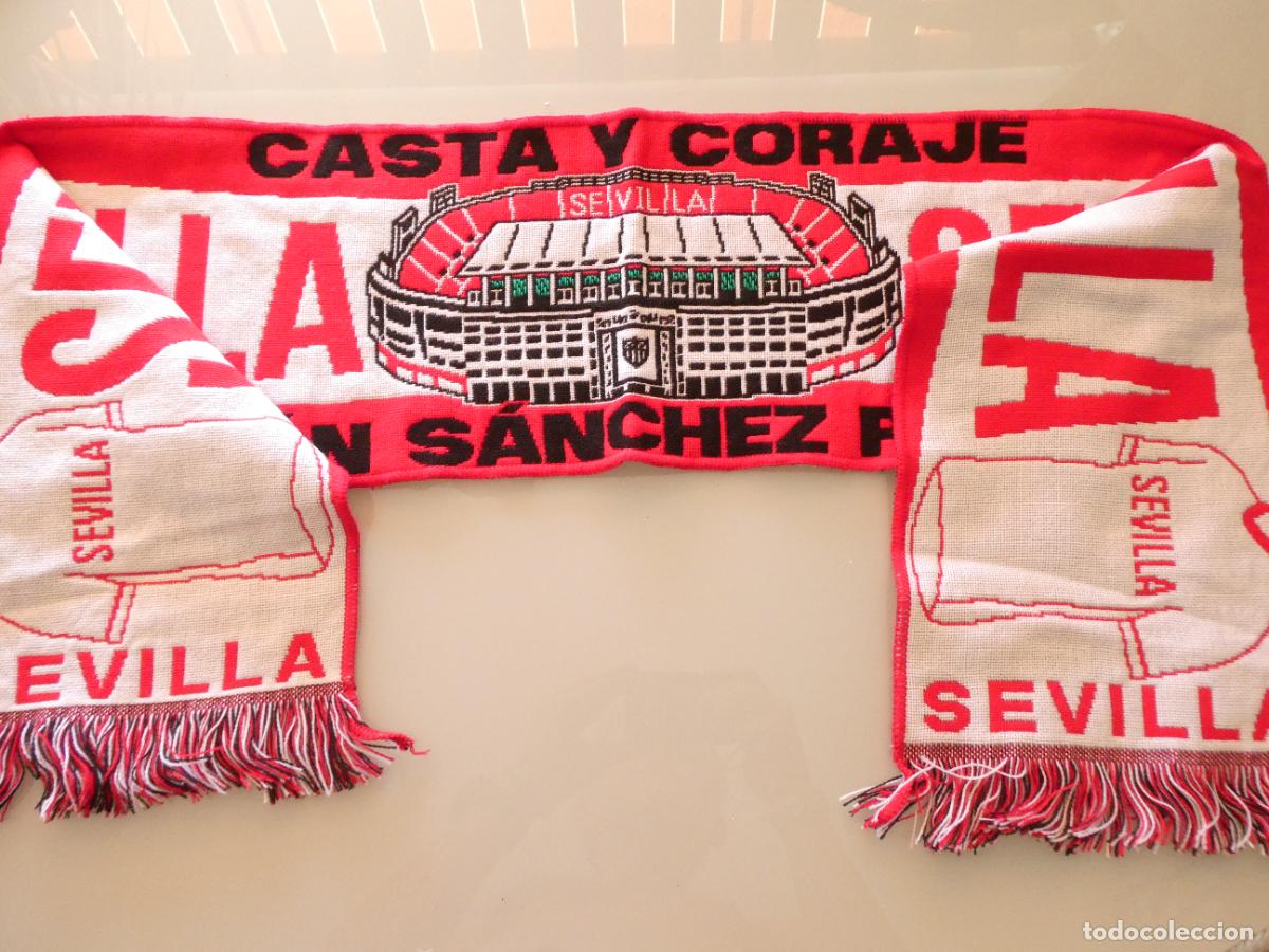 Coleccionismo deportivo: BUFANDA DE F&Uacute;TBOL. SEVILLA CASTA Y CORAJE. ESTADIO RAM&Oacute;N S&Aacute;NCHEZ PIZJU&Aacute;N. 110GR
