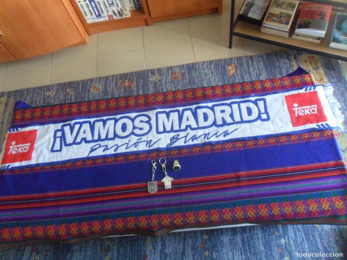 Coleccionismo deportivo: REAL MADRID SCARF BUFANDA TEKA VAMOS MADRID PASI&Oacute;N BLANCA, LLAVERO Y SELLO. A&Ntilde;OS 90. CON REGALO.