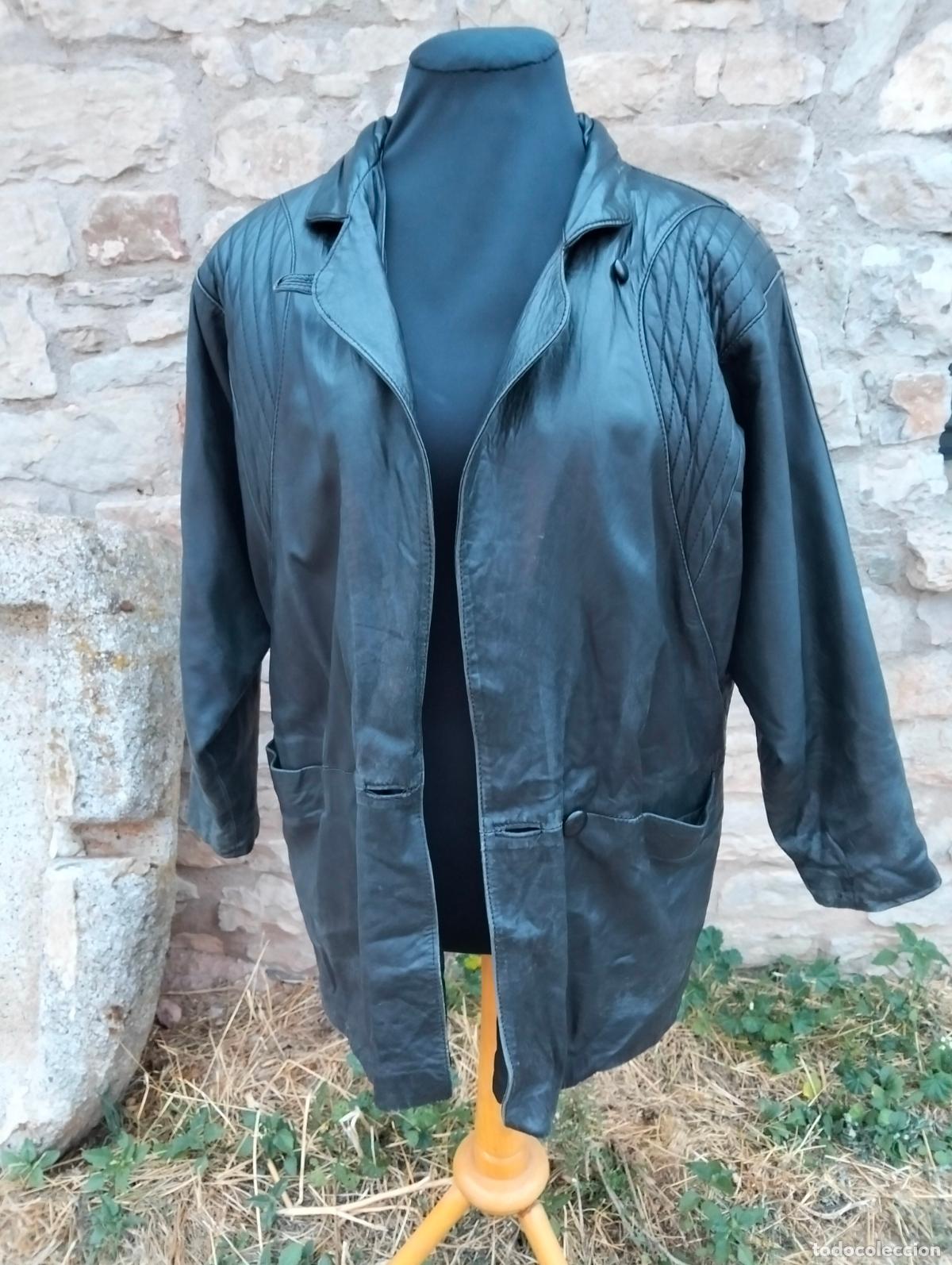 Sammelleidenschaft Sport: Chaqueta de piel antigua cuero color negro vintage motorista Juan Miguel ante y piel a&ntilde;os 90