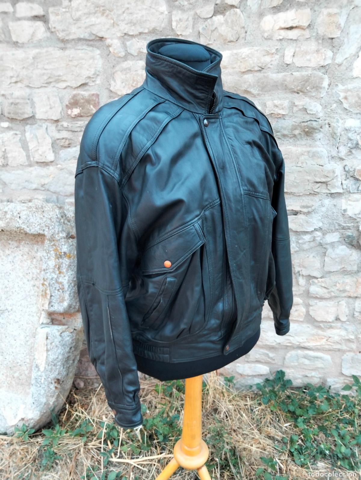 Sammelleidenschaft Sport: Chaqueta de piel antigua cuero color negro vintage motorista leather natural piel