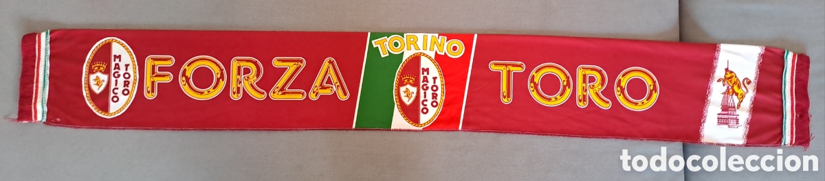 Coleccionismo deportivo: Bufanda vintage Forza Toro Magico Toro Torino FC Bufanda de tela satinada en color granate con insc