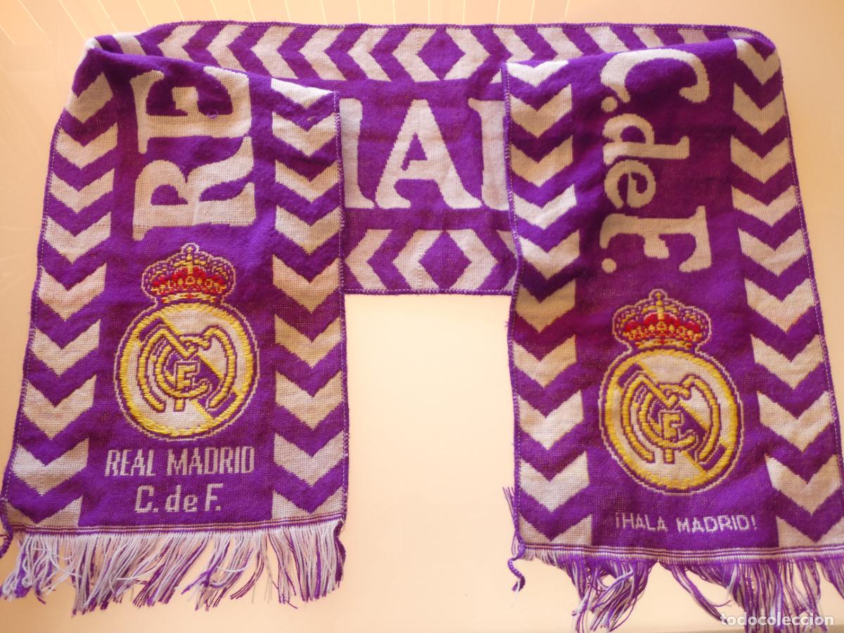 Coleccionismo deportivo: BUFANDA DE F&Uacute;TBOL. REAL MADRID CLUB DE F&Uacute;TBOL A&Ntilde;OS 90. 80GR