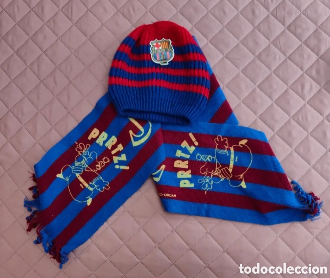 Coleccionismo deportivo: Bufanda Jordi Cul&eacute; y gorro azulgrana