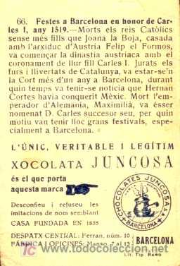 Coleccionismo cromos antiguos: HIST&Ograve;RIA DE CATALUNYA, N&ordm; 66. XOCOLATES JUNCOSA - Foto 2