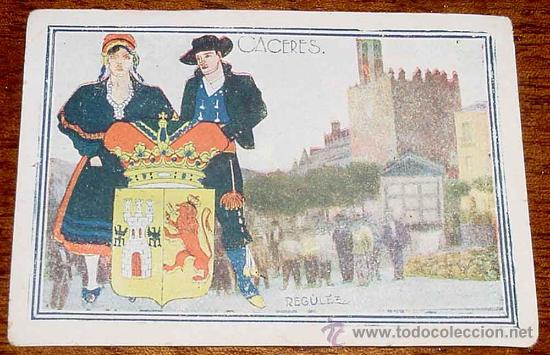 Coleccionismo cromos antiguos: ANTIGUA CROMO DE TRAJES REGIONALES DE CACERES - COLECCION DE ESPA&Ntilde;A EN LA MANO - MIDE 11 X 7,5 CMS.