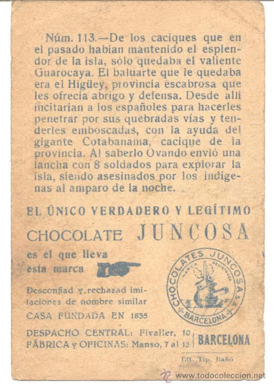 Coleccionismo cromos antiguos: CROMO CRISTOBAL COLON CHOCOLATE JUNCOSA N&ordm;113 - Foto 2