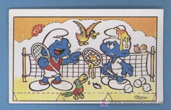Coleccionismo cromos antiguos: Cromo - Tarjeta - Pitufos - Tenis - Foto 1