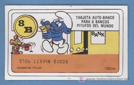 Coleccionismo cromos antiguos: Cromo - Tarjeta - Pitufos - Autobanco - Foto 1