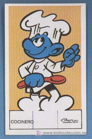 Coleccionismo cromos antiguos: Cromo - Tarjeta - Pitufos - Cocinero - Foto 1