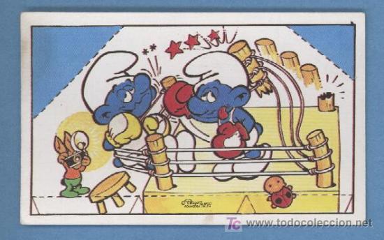 Coleccionismo cromos antiguos: Cromo - Tarjeta - Pitufos - Boxeo - Foto 1