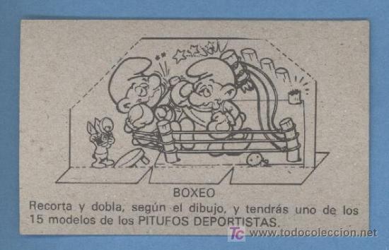 Coleccionismo cromos antiguos: Cromo - Tarjeta - Pitufos - Boxeo - Foto 2