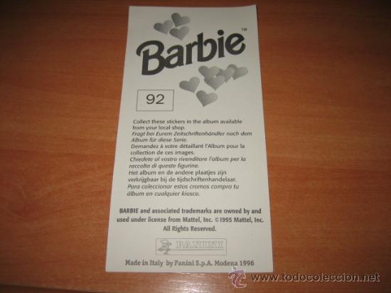 Coleccionismo cromos antiguos: BARBIE PANINI N&ordm; 92 - Foto 2