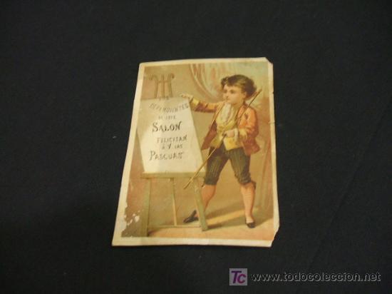 Coleccionismo cromos antiguos: MUY ANTIGUO - DEPENDIENTES DE ESTE SALON FELICITAN A V. LAS PASCUAS.