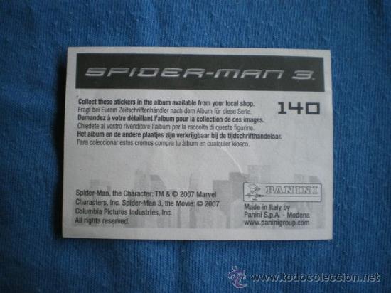 Coleccionismo cromos antiguos: CROMO SPIDERMAN 3 NUMERO 140 PANINI - Foto 2