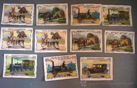 Collezionismo Figurine antiche: cromos de la serie medios de locomocion,serie XV, la lechera, leche condensada (precio por unidad)