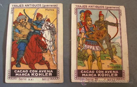 Coleccionismo Cromos antiguos: cromos de la serie trajes antiguos (guerreros) serie 21,cacao con avena marca kohler (precio unidad)
