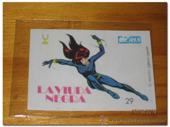 Coleccionismo Cromos antiguos: Cromo num. 29 la Viuda Negra, colecci&oacute;n: Descubre tus Heroes Fantasticos / CROPAN