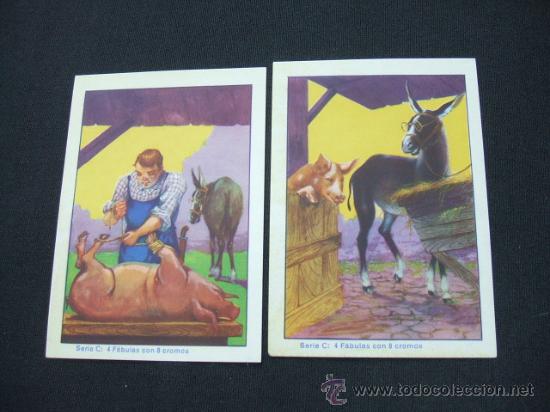 Collectionnisme Cartes &agrave; collectionner anciennes: LOTE 2 CROMOS - FABULAS - EL ASNO Y EL COCHINO -