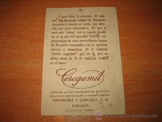 Coleccionismo cromos antiguos: CROMO CEREGUMIL TOROS  N&ordm; 10 Y PARA FINAL LA ESTOCADA - Foto 2
