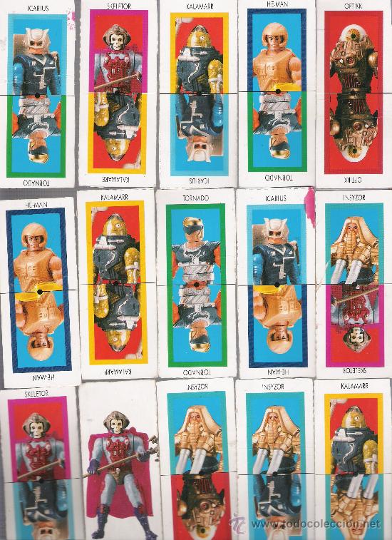 Collectable Antique Stickers: Lote de 30 cromos (cart&oacute;n) de juguetes de He Man.