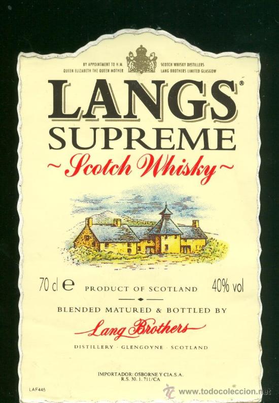 Coleccionismo cromos antiguos: pegatina whisky langs supreme - Foto 1