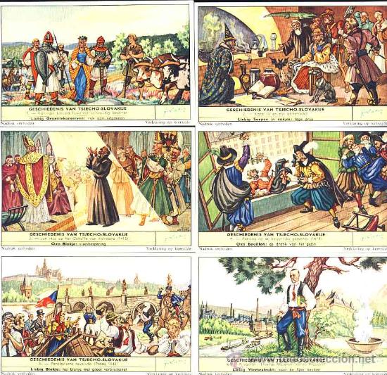 Coleccionismo cromos antiguos: Serie completa de 6 cromos LIEBIG: Geschiedenis van Tsjecho-Slovakije. Texto neerlandes