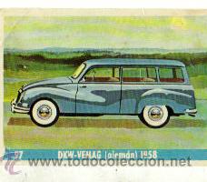 Collectable Antique Stickers: COLECCI&Oacute;N AUTO AL DIA-CHOCOLATES LAS COMAS-OLOT (Girona) DKW-VEMAG