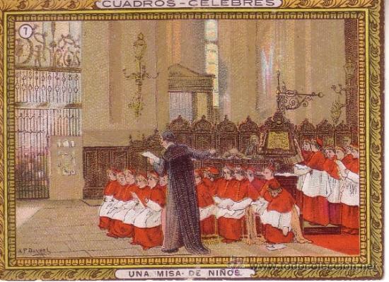 Coleccionismo Cromos antiguos: CROMO PUBLICITARIO DE POMADA HEBREA - CUADROS CELEBRES N&ordm; 7 UNA MISA DE NI&Ntilde;OS
