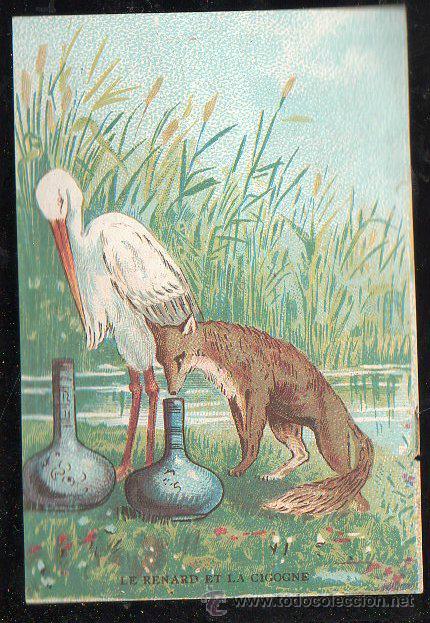 Collectable Antique Stickers: CROMO DE LE RENARD ET LA CIGOGNE.