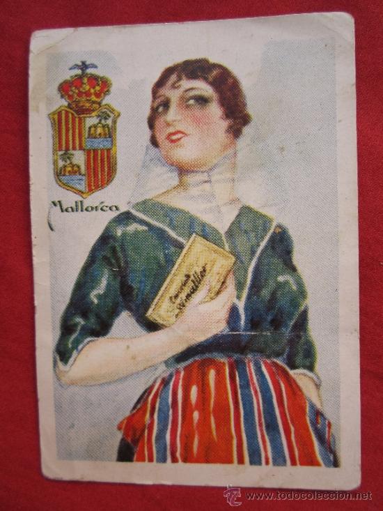 Coleccionismo cromos antiguos: mujer en traje regional y escudo , de mallorca , cromo n.49 chocolate amatller