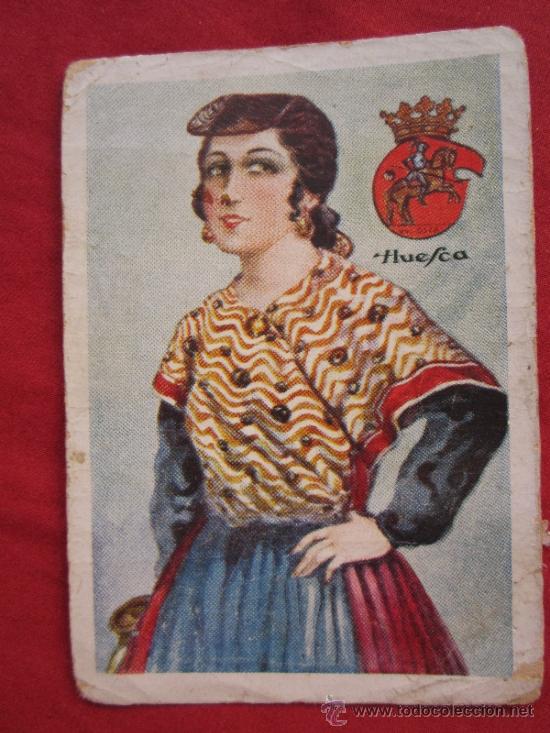 Coleccionismo cromos antiguos: mujer en traje regional y escudo , de huesca , cromo n.7 chocolate amatller