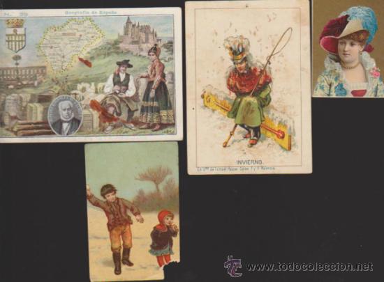 Collezionismo Figurine antiche: Lote 4 cromos. Chocolate Pi, Compa&ntilde;&iacute;a Colonial y 2 sin publicidad. Siglos XIX-XX.