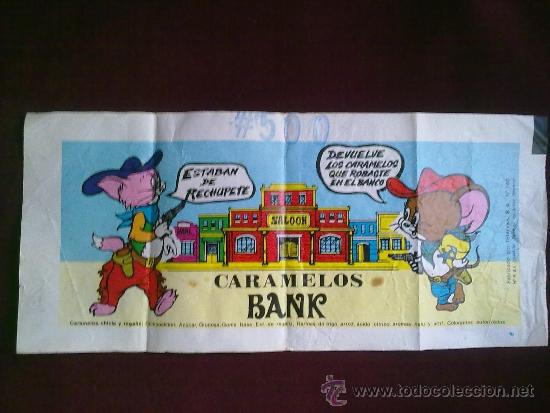 Coleccionismo Cromos antiguos: Envoltorio cromo gigante de Caramelos Bank con Tom y Jerry. Platina. Raro